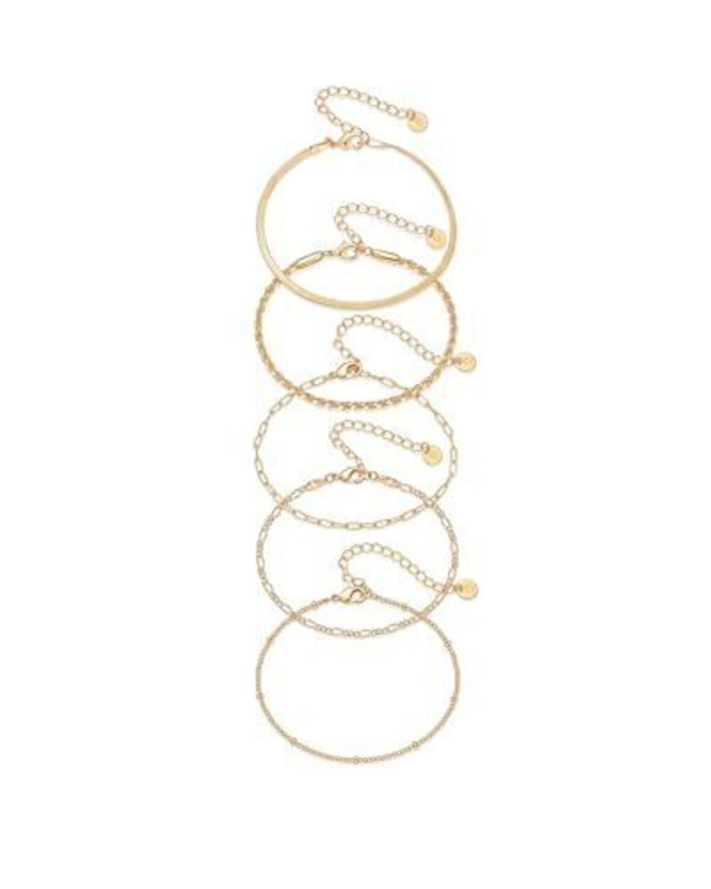 6253 18K Yellow Gold Plated Chain Bracelet Pack | Jewelry Set of 5